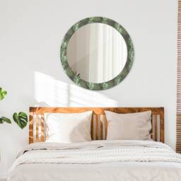 Tropical Leaves, Green, Round Mirror Frame, Colorful, Glass Wall Art, Printed - thumbnail 3