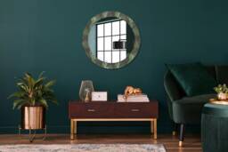 Tropical Leaves, Green, Round Mirror Frame, Colorful, Glass Wall Art, Printed - thumbnail 1