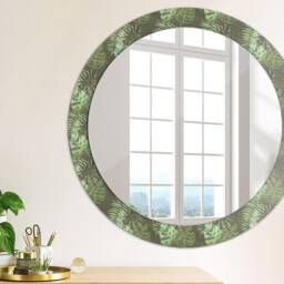 Tropical Leaves, Green, Round Mirror Frame, Colorful, Glass Wall Art, Printed - thumbnail 2