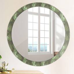 Tropical Leaves, Green, Round Mirror Frame, Colorful, Glass Wall Art, Printed - thumbnail 4
