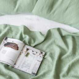 Matcha Green Linen Flat Sheet - Soft Stonewashed Flax Top Breathable Earth Tone Bedding Organic European Queen King Sizes - thumbnail 3
