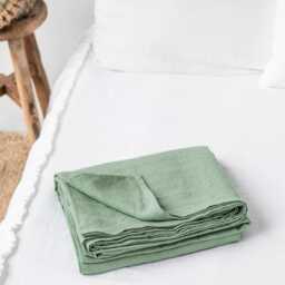 Matcha Green Linen Flat Sheet - Soft Stonewashed Flax Top Breathable Earth Tone Bedding Organic European Queen King Sizes - thumbnail 2