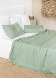 Matcha Green Linen Flat Sheet - Soft Stonewashed Flax Top Breathable Earth Tone Bedding Organic European Queen King Sizes - thumbnail 1