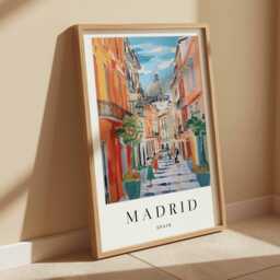 Madrid Street Scene Art Print Spain Travel Poster - thumbnail 2
