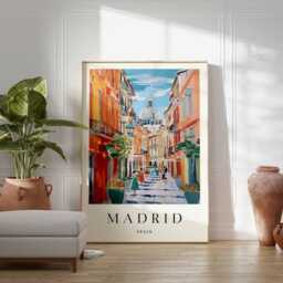Madrid Street Scene Art Print Spain Travel Poster - thumbnail 3