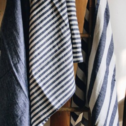 Linen Towel/ Narrow Navy Stripes Blue White Towel/Blanket - thumbnail 2