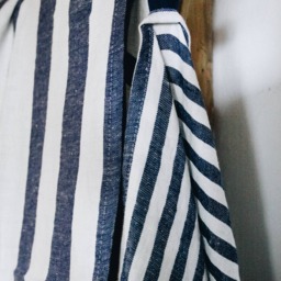 Linen Towel/ Narrow Navy Stripes Blue White Towel/Blanket - thumbnail 3