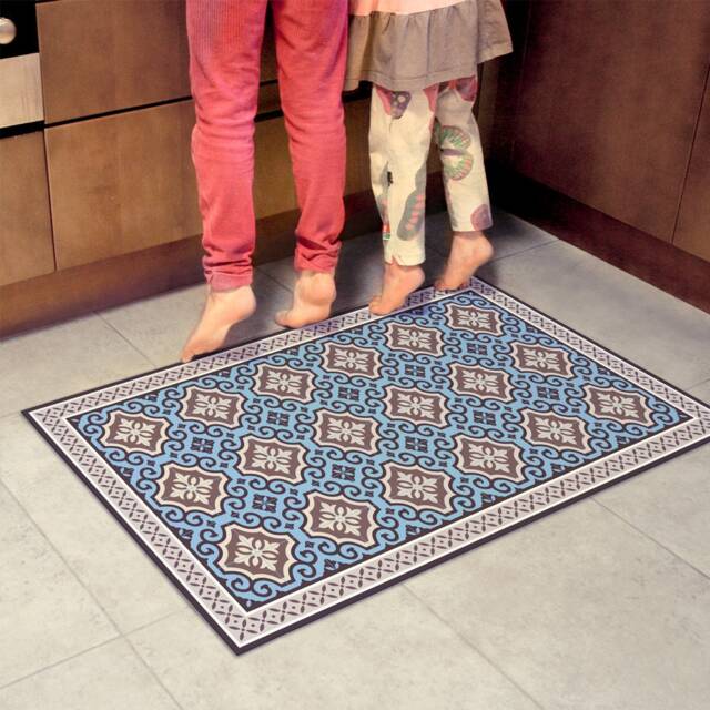 Blue Kitchen Rug, Printed On Vinyl Floor Mat. Spanish Tiles Design For The Kitchen, Kitchen Decor, Bath Mat, Pet Doormat - image 1
