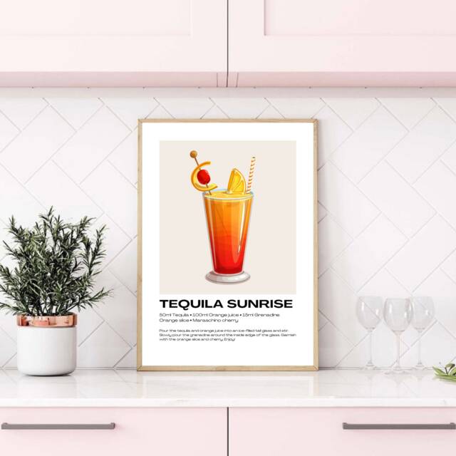 Tequila Sunrise Cocktail Poster - Art Gifts Cocktails Gift Kitchen - image 1