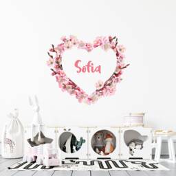 Flower Name Wall Decal , Personalised Girls Nursery Decor Bedroom Sign Customized Stickers Floral Art Heart - thumbnail 1