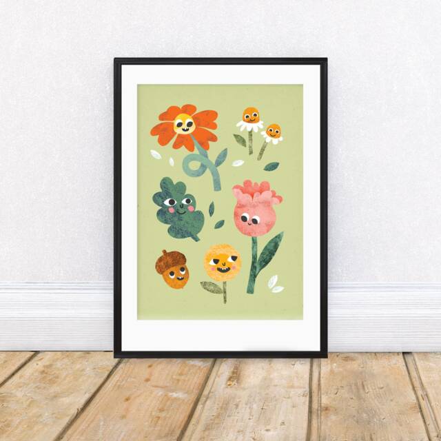 Flower Faces A4 Art Print - Illustrated Floral Decor For Bedroom, Living Room Or Gift - image 1