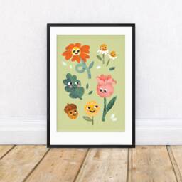 Flower Faces A4 Art Print - Illustrated Floral Decor For Bedroom, Living Room Or Gift - thumbnail 1