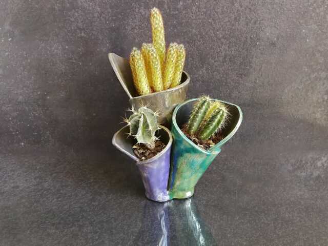 Raku Ceramic Planter Trio - Coral Reef For Succulents & Cacti Pottery Plant Vase Beach & Coastal Decor Customizable - image 1