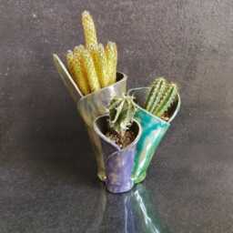 Raku Ceramic Planter Trio - Coral Reef For Succulents & Cacti Pottery Plant Vase Beach & Coastal Decor Customizable - thumbnail 4