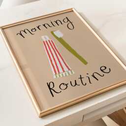 Morning Routine Print, Bathroom Poster, Wall Art, Decor, Aesthetic Brush Teeth Trendy Unframed - thumbnail 2