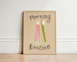 Morning Routine Print, Bathroom Poster, Wall Art, Decor, Aesthetic Brush Teeth Trendy Unframed - thumbnail 1