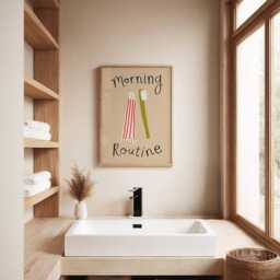 Morning Routine Print, Bathroom Poster, Wall Art, Decor, Aesthetic Brush Teeth Trendy Unframed - thumbnail 3