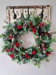 Winter Wreath, Christmas Rustic Holly Ivy Christmas Door Wreath, Pine Xmas - thumbnail 1