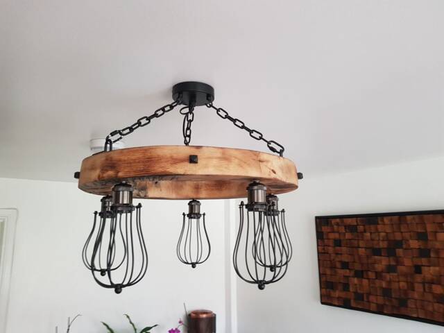 Handcrafted Wooden Pendant Light Rustic Farmhouse Chandelier - image 1