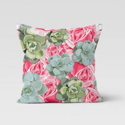 Floral Print Pillow Cases/Pink & Green Cushion Cover/Living Room Decor /Paint Effect Throw Pillow/Home Gift Decorative Accessory - thumbnail 2
