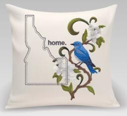 Idaho Mountain Bluebird & Syringa Flower Medley. Embroidered With Feather Insert - thumbnail 1