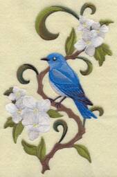 Idaho Mountain Bluebird & Syringa Flower Medley. Embroidered With Feather Insert - thumbnail 2