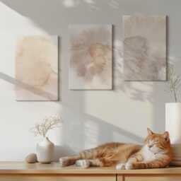 Canvas Set Of 3 Wall Art - Warm Watercolors On With Pastel Textures, Brown Photo Print, Natural Textures Hanging Piece - thumbnail 3