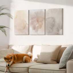 Canvas Set Of 3 Wall Art - Warm Watercolors On With Pastel Textures, Brown Photo Print, Natural Textures Hanging Piece - thumbnail 1