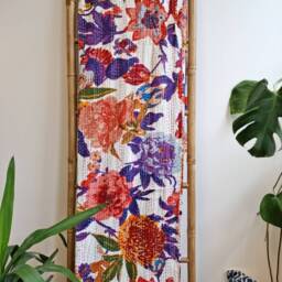 Kantha Stitch Pure Cotton Reversible Bed Sofa Picnic Kids Room Throw Single Twin Dohar Floral Colourful Burst White Purple Orange - thumbnail 4