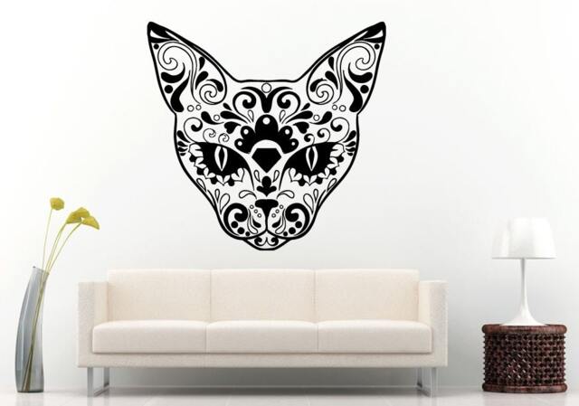 Sugar Skull Design Animal Cat Head Halloween Wall Decal Vinyl Sticker Mural Room Decor L1285 - image 1