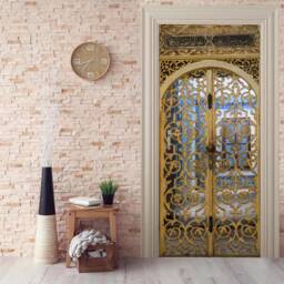 Wall Sticker Old Metal Door With Ottoman Pattern/Mosque Wallpaper/ Islamic Door Mural Peel & Stick - thumbnail 2