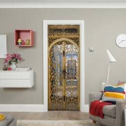 Wall Sticker Old Metal Door With Ottoman Pattern/Mosque Wallpaper/ Islamic Door Mural Peel & Stick - thumbnail 3