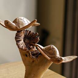 Wooden Turtle On Parasite Wood 6.5 Inch/16 cm, Figurine, Carving, Sculpture, Room Decor, Home Holiday Decor - thumbnail 3