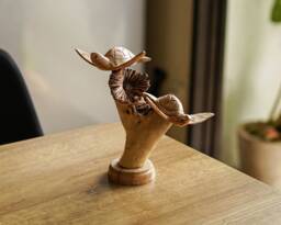 Wooden Turtle On Parasite Wood 6.5 Inch/16 cm, Figurine, Carving, Sculpture, Room Decor, Home Holiday Decor - thumbnail 1