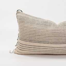 Hand Woven Ethnic Lumbar Pillow, Striped Cotton Weave With Tassels - thumbnail 2