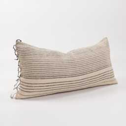 Hand Woven Ethnic Lumbar Pillow, Striped Cotton Weave With Tassels - thumbnail 3