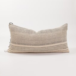 Hand Woven Ethnic Lumbar Pillow, Striped Cotton Weave With Tassels