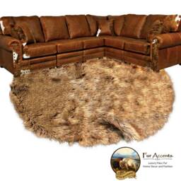 Light Wolf Faux Fur Oval Rug - Handmade Accent - thumbnail 2