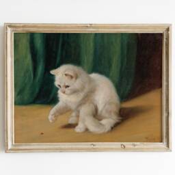 Vintage Cat With Ladybug Painting, Playful Nursery Print - Digital - thumbnail 3