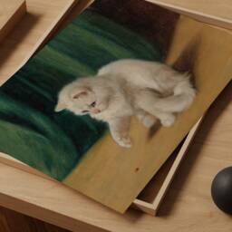 Vintage Cat With Ladybug Painting, Playful Nursery Print - Digital - thumbnail 2