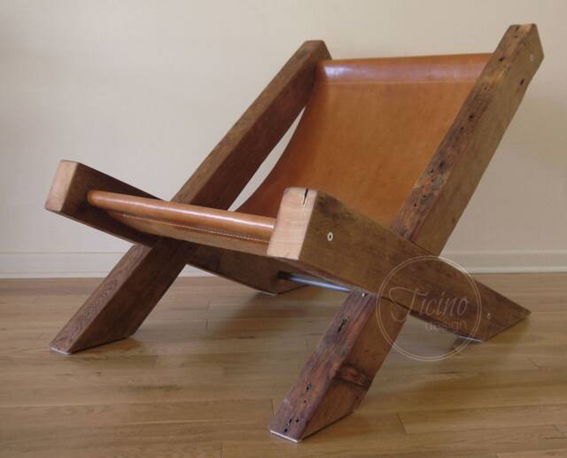 Reclaimed Wood & Leather Sling Chair - Rustic Lounge - image 1