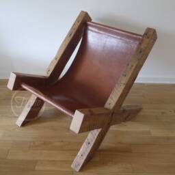Reclaimed Wood & Leather Sling Chair - Rustic Lounge - thumbnail 3