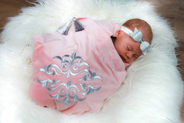 Velvet Baby Wrap & Pillow Set, Custom Motif, Tassel Detail - image 1