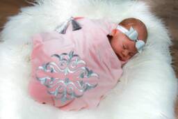 Velvet Baby Wrap & Pillow Set, Custom Motif, Tassel Detail