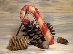 Candy Cane - Leather Christmas Tree Ornament Holiday Handmade Handcrafted Unique