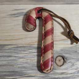 Candy Cane - Leather Christmas Tree Ornament Holiday Handmade Handcrafted Unique - thumbnail 2