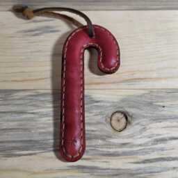 Candy Cane - Leather Christmas Tree Ornament Holiday Handmade Handcrafted Unique - thumbnail 3