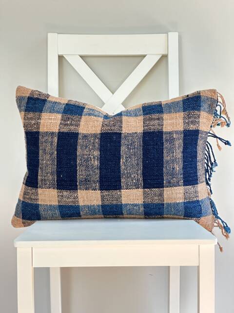 Indigo Brown Tribal Hemp Hand Woven Natural Dye Color Pillow Cover - image 1