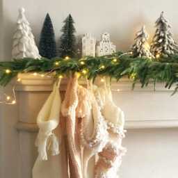 Neutral Chunky Knit Christmas Stockings Set - Boho Cozy Family Mantel Decor - thumbnail 1