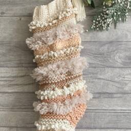 Neutral Chunky Knit Christmas Stockings Set - Boho Cozy Family Mantel Decor - thumbnail 4